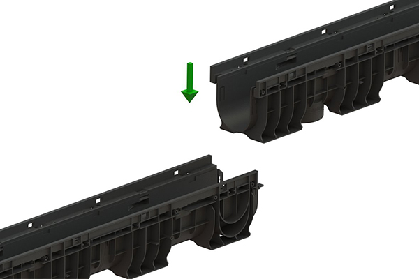 Rigolă Base DN100 H75 cu grătare din poliamidă cu fibră de sticlă (PA-GF) în grilă, clasa de sarcini A15 (1000x156x75)