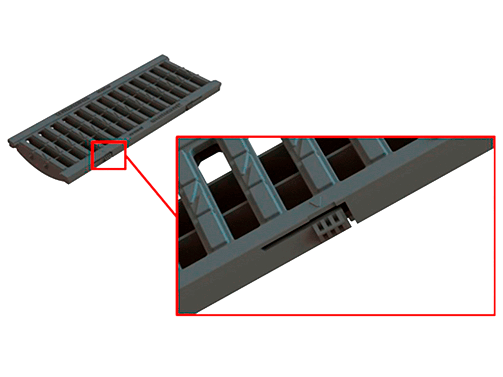 Лоток водоотводный Base DN100 H75 с решеткой полиамидной усиленной стекловолокном (PA-GF) класс B125 (1000x156x75)