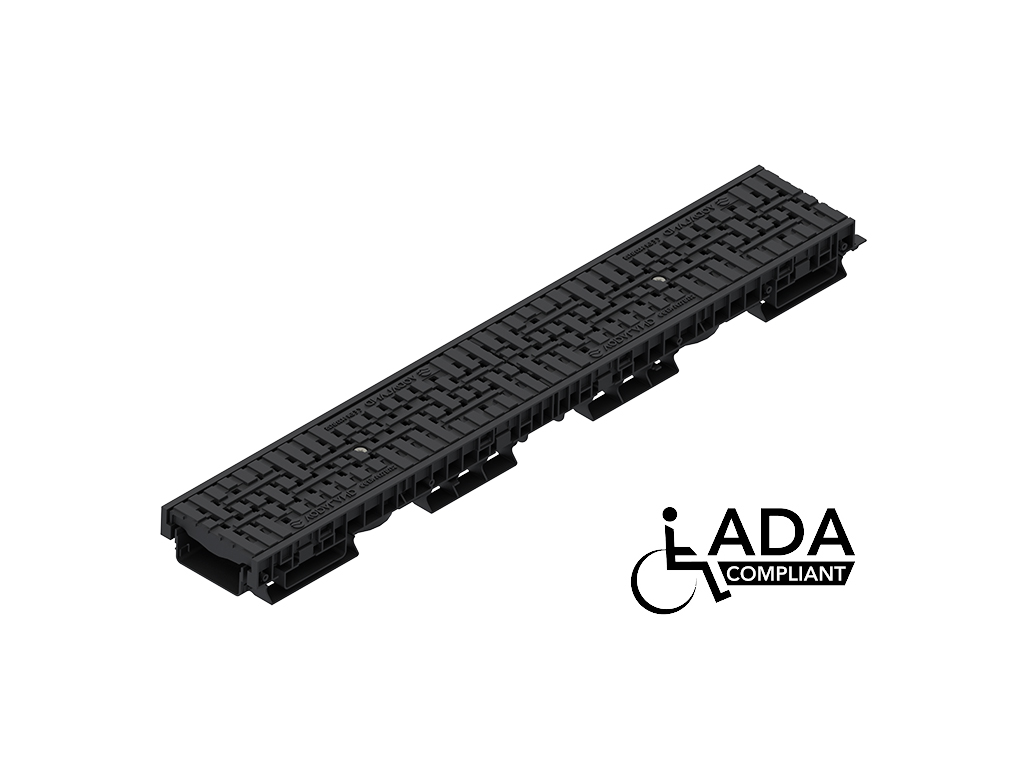 Rigola din polipropilenă Base DN100 H75 cu gratare din poliamida cu fibra de sticla (PA-GF) în grila, standard ADA, clasa de sarcini B125 (1000x156x75)