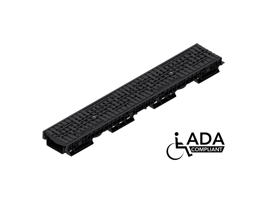 Rigolă Base DN100 H75 cu grătare din poliamidă cu fibră de sticlă (PA-GF) în grilă, standard ADA, clasa de sarcini C250 (1000x156x75)