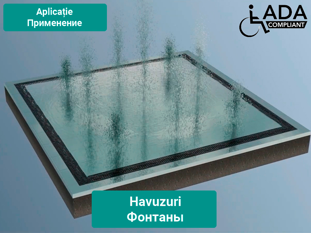 Rigolă Base DN100 H75 cu grătare din poliamidă cu fibră de sticlă (PA-GF) în grilă, standard ADA, clasa de sarcini C250 (1000x156x75)