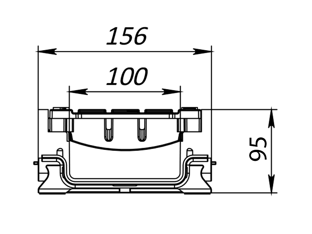 Лоток водоотводный Base DN100 H95 с решеткой полиамидной усиленной стекловолокном (PA-GF), класс A15 (1000x156x95)