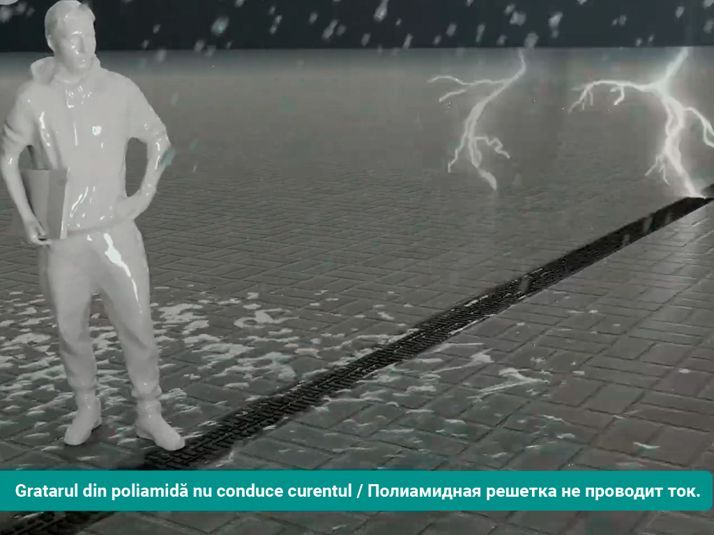 Лоток водоотводный Base DN100 H95 с решеткой полиамидной усиленной стекловолокном (PA-GF), класс A15 (1000x156x95)