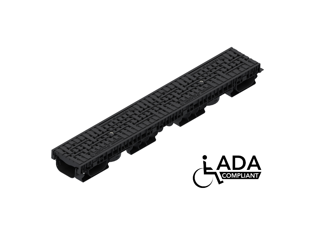 Rigola din polipropilenă Base DN100 H95 cu gratare din poliamida cu fibra de sticla (PA-GF) în grila, standard ADA, clasa de sarcini B125 (1000x156x95)
