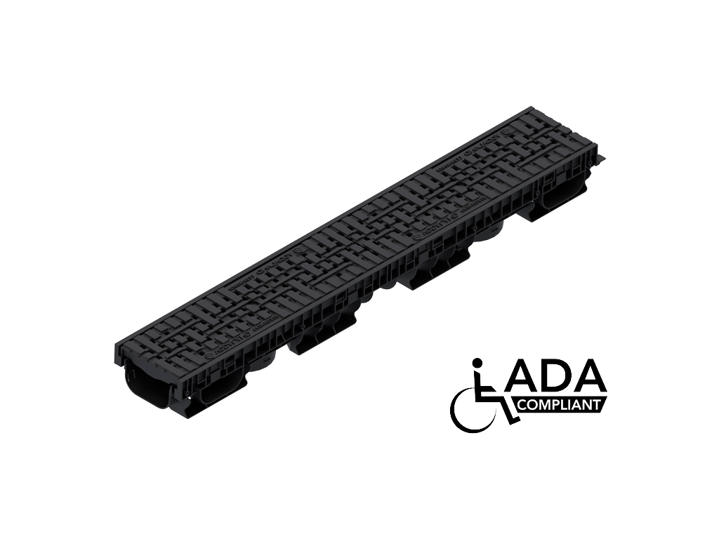 Rigolă Base DN100 H95 cu grătare din poliamidă cu fibră de sticlă (PA-GF) în grilă, standard ADA, clasa de sarcini C250 (1000x156x95)