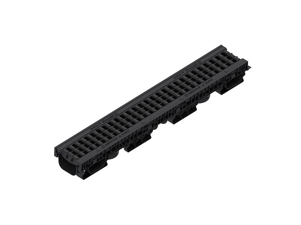 Rigolă Base DN100 H115 cu grătare din poliamidă cu fibră de sticlă (PA-GF) în grilă, clasa de sarcini A15 (1000x156x115)