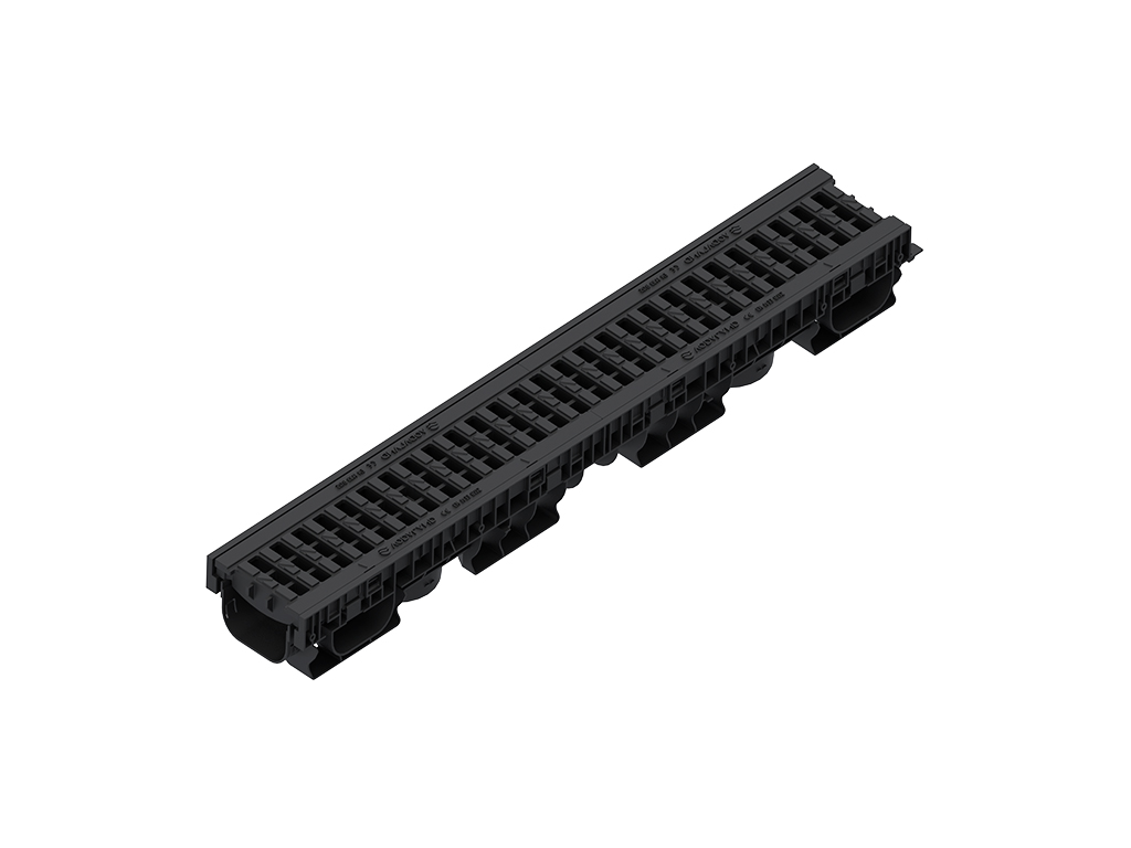 Rigolă Base DN100 H115 cu grătare din poliamidă cu fibră de sticlă (PA-GF) în grilă, clasa de sarcini B125 (1000x156x115)