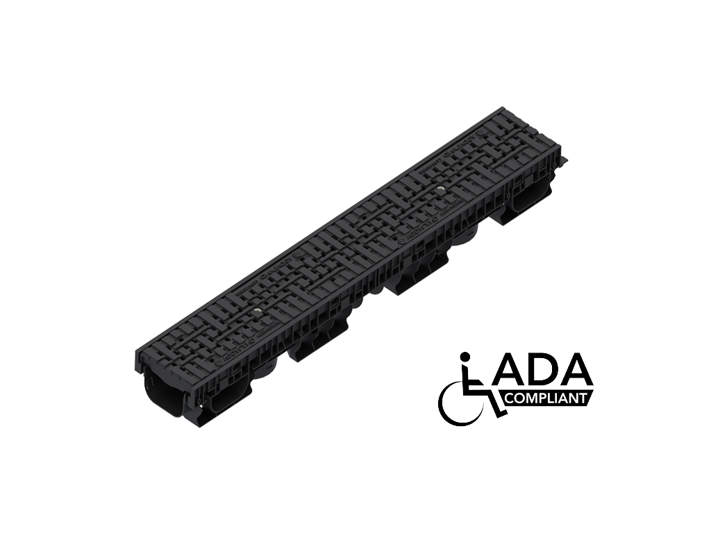Rigola din polipropilenă Base DN100 H115 cu gratare din poliamida cu fibra de sticla (PA-GF) în grila, standard ADA, clasa de sarcini B125 (1000x156x115)