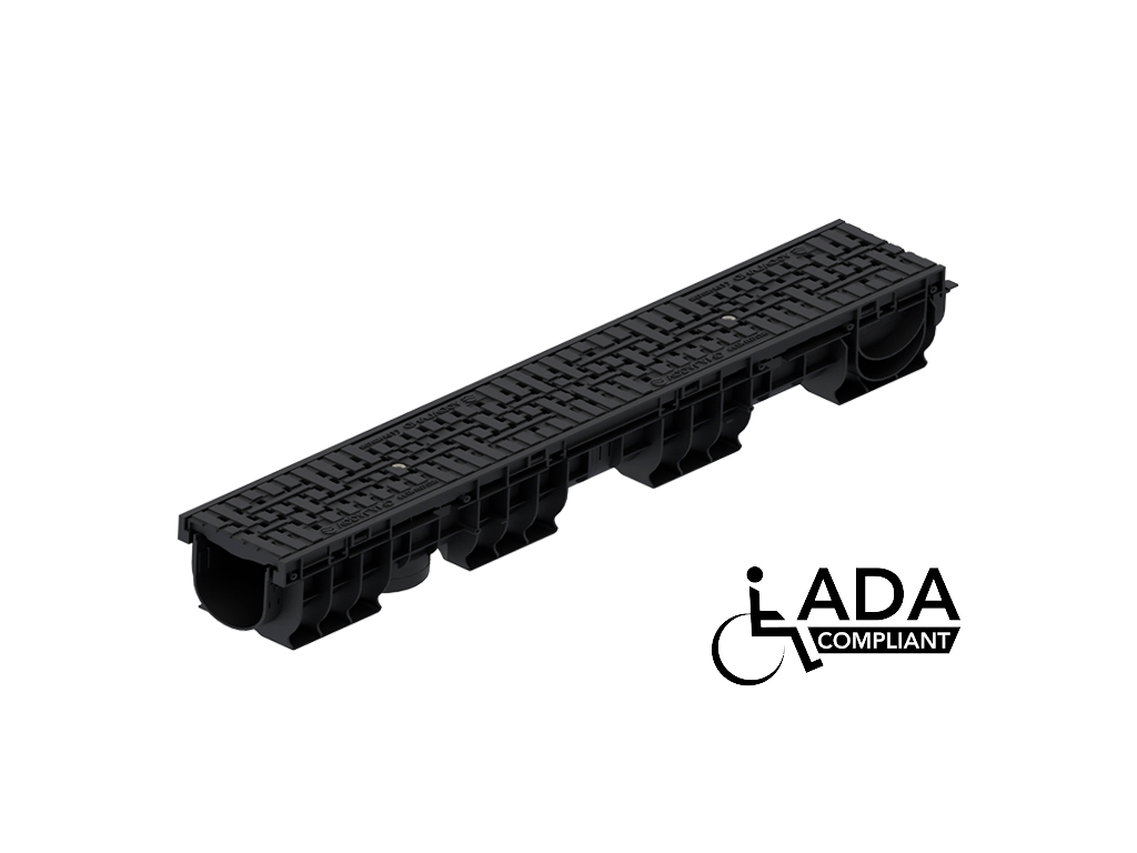 Rigolă Base DN100 H115 cu grătare din poliamidă cu fibră de sticlă (PA-GF) în grilă, standard ADA, clasa de sarcini C250 (1000x156x115)