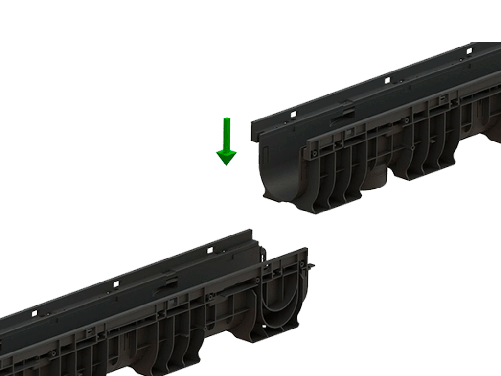Rigolă Base DN100 H135 cu grătare din poliamidă cu fibră de sticlă (PA-GF) în grilă, clasa de sarcini A15 (1000x156x135)