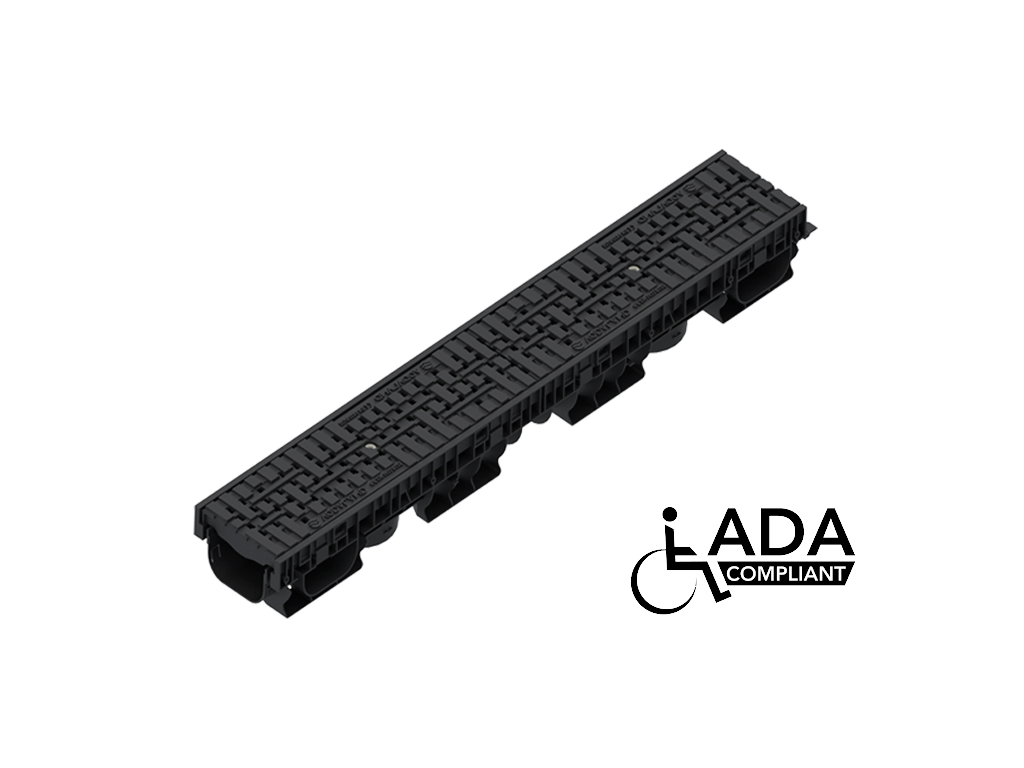 Лоток водоотводный Base DN100 H135 с решеткой полиамидной усиленной стекловолокном (PA-GF), стандарт ADA, класс B125 (1000x156x135)