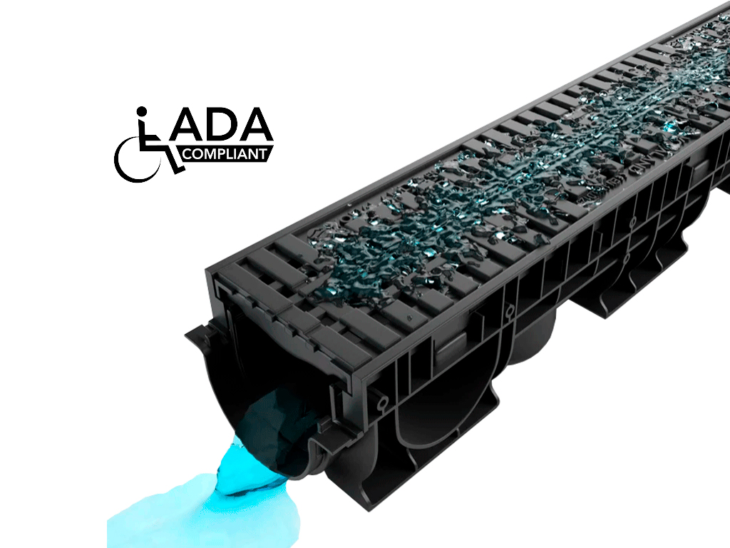 Лоток водоотводный Base DN100 H135 с решеткой полиамидной усиленной стекловолокном (PA-GF), стандарт ADA, класс B125 (1000x156x135)