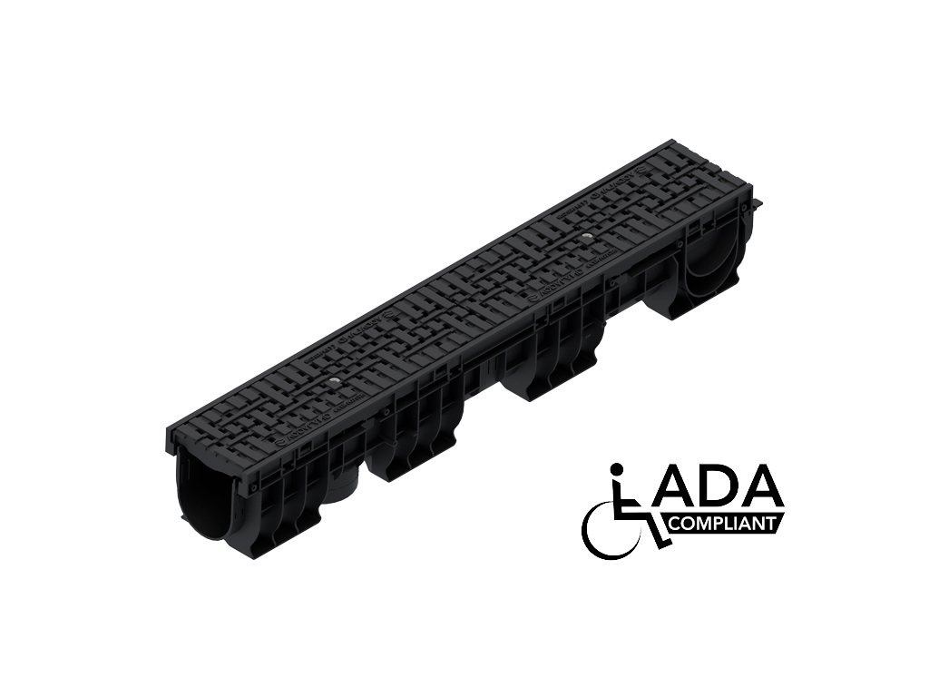 Лоток водоотводный Base DN100 H135 с решеткой полиамидной усиленной стекловолокном (PA-GF), стандарт ADA, класс C250 (1000x156x135)