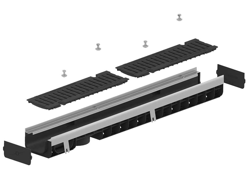 Лоток водоотводный POLYMAX DRIVE DN100 H96 с решеткой чугунной D400 (1000х156х96)