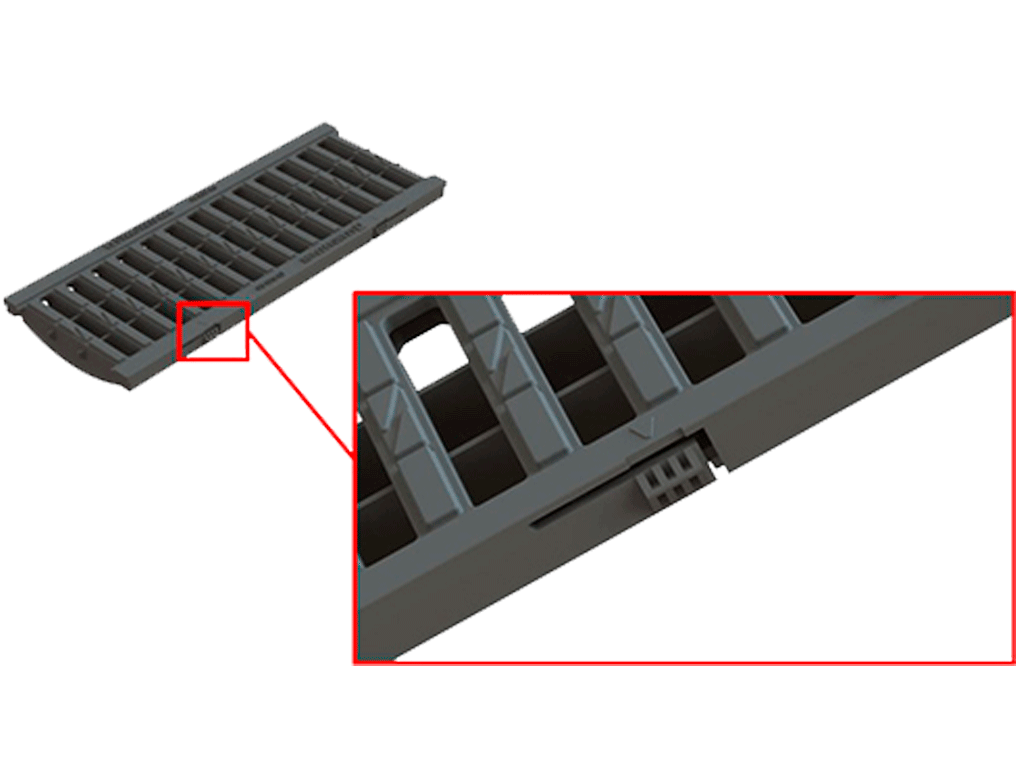 Rigolă Base DN100 H165 cu grătare din poliamidă cu fibră de sticlă (PA-GF) în grilă, clasa de sarcini A15 (1000x156x165)