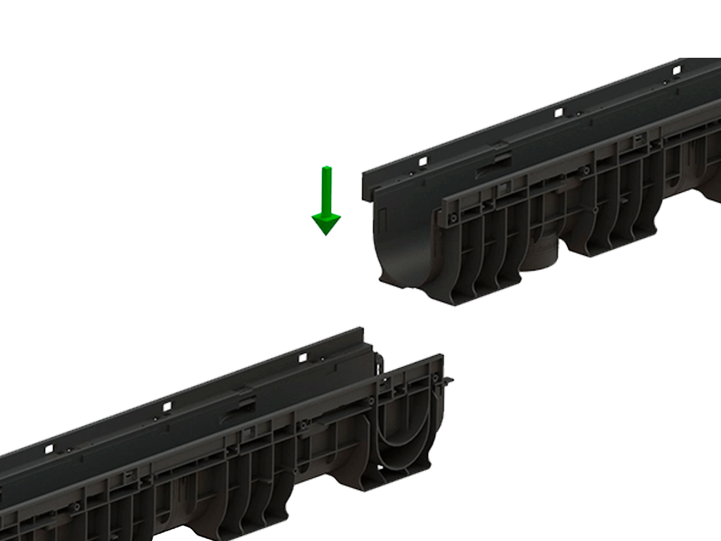 Rigolă Base DN100 H165 cu grătare din poliamidă cu fibră de sticlă (PA-GF) în grilă, clasa de sarcini A15 (1000x156x165)