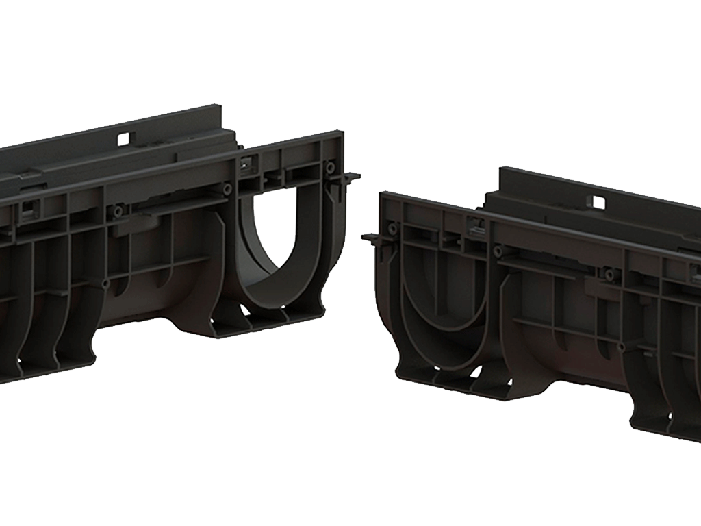 Rigolă Base DN100 H165 cu grătare din poliamidă cu fibră de sticlă (PA-GF) în grilă, clasa de sarcini A15 (1000x156x165)