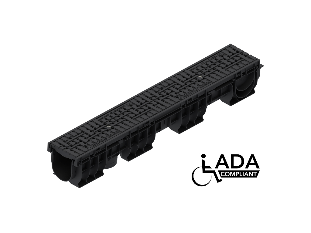 Rigola din polipropilenă Base DN100 H165 cu gratare din poliamida cu fibra de sticla (PA-GF) în grila, standard ADA, clasa de sarcini B125 (1000x156x165)