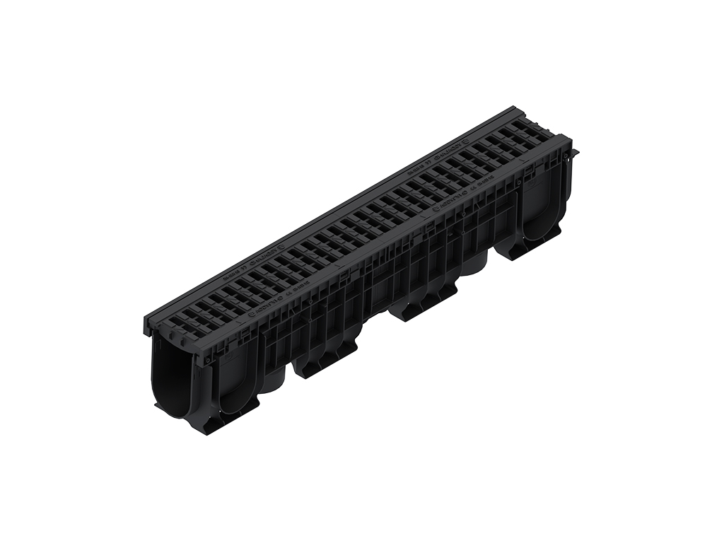 Rigolă Base DN100 H215 cu grătare din poliamidă cu fibră de sticlă (PA-GF) în grilă, clasa de sarcini A15 (1000x156x215)