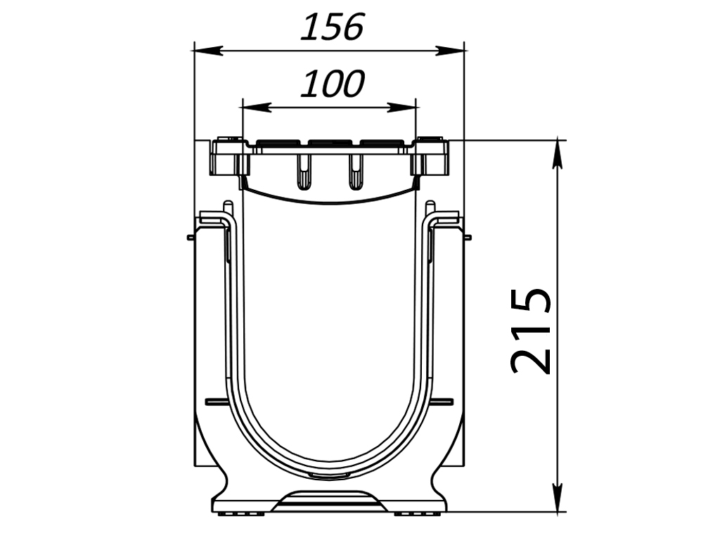 Rigolă Base DN100 H215 cu grătare din poliamidă cu fibră de sticlă (PA-GF) în grilă, clasa de sarcini A15 (1000x156x215)