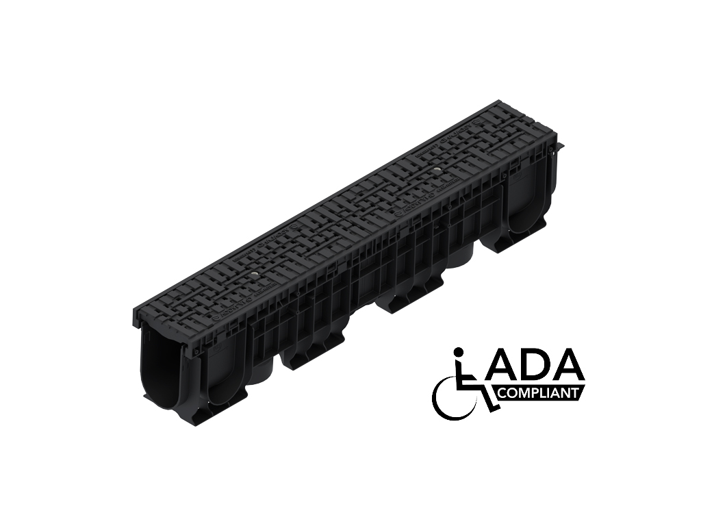 Rigola din polipropilenă Base DN100 H215 cu gratare din poliamida cu fibra de sticla (PA-GF) în grila, standard ADA, clasa de sarcini B125 (1000x156x215)