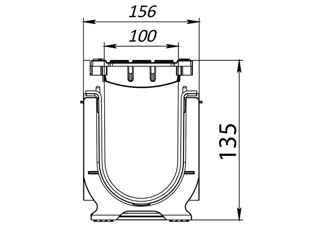 Rigolă Base DN100 H135 cu grătare din poliamidă cu fibră de sticlă (PA-GF) în grilă, clasa de sarcini B125 (1000x156x135)