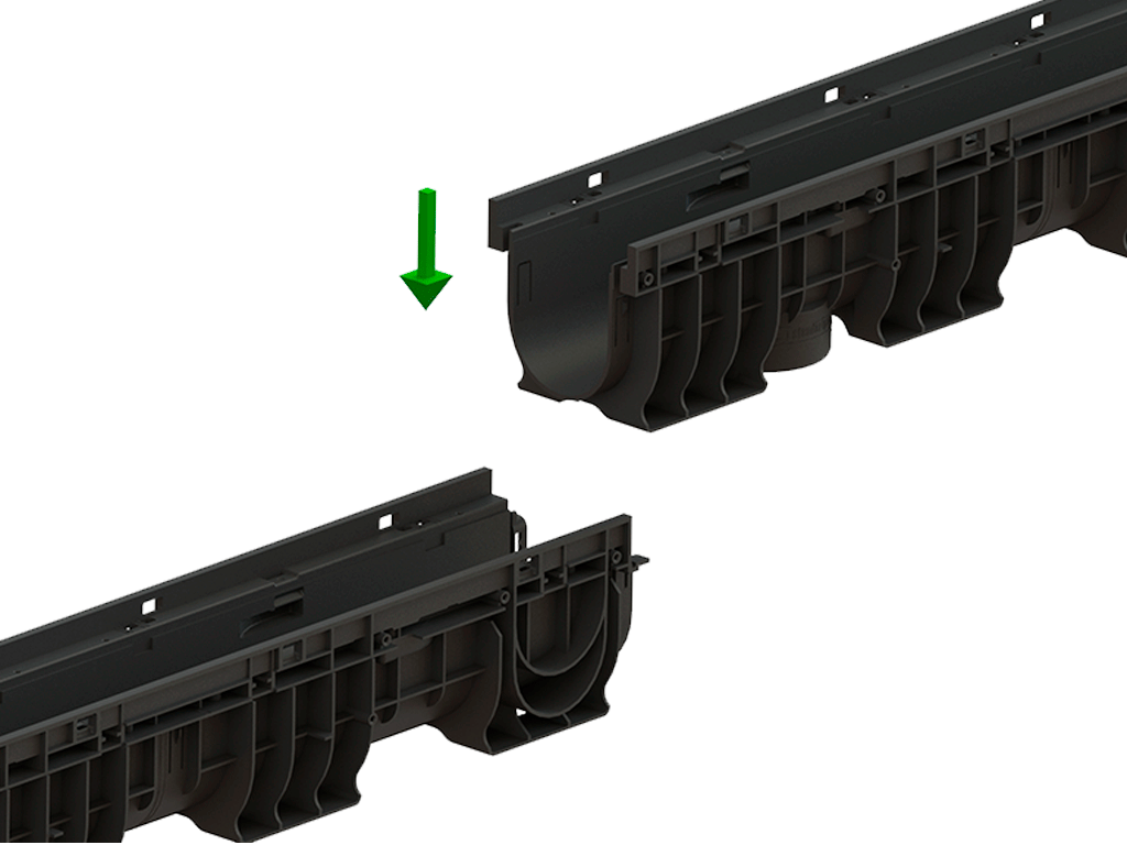 Rigolă Base DN100 H135 cu grătare din poliamidă cu fibră de sticlă (PA-GF) în grilă, clasa de sarcini B125 (1000x156x135)