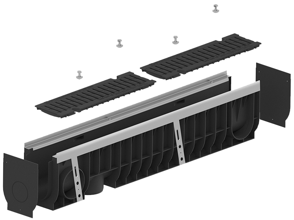 Лоток водоотводный POLYMAX DRIVE DN100 H216 с решеткой чугунной D400 (1000х160х216)
