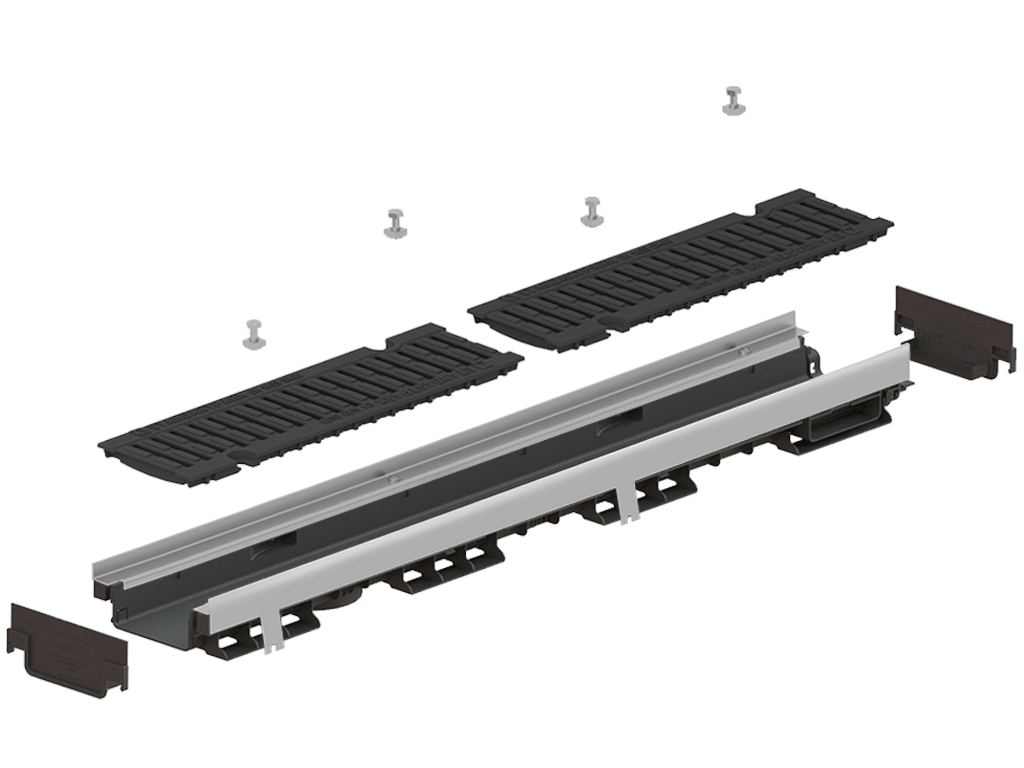 Лоток водоотводный POLYMAX DRIVE DN100 H71 с решеткой чугунной D400 (1000х156х71)