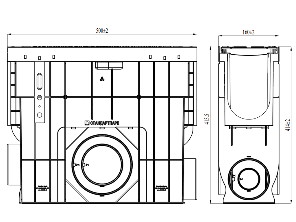 Пескоуловитель POLYMAX DRIVE DN100 H415 с решеткой чугунной D400 (500x160x415)