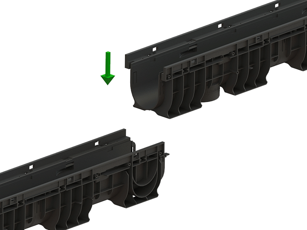 Rigolă Base DN100 H165 cu grătare din poliamidă cu fibră de sticlă (PA-GF) în grilă, clasa de sarcini B125 (1000x156x165)