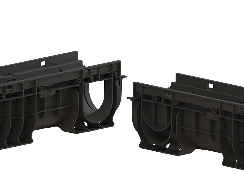 Rigolă Base DN100 H165 cu grătare din poliamidă cu fibră de sticlă (PA-GF) în grilă, clasa de sarcini B125 (1000x156x165)