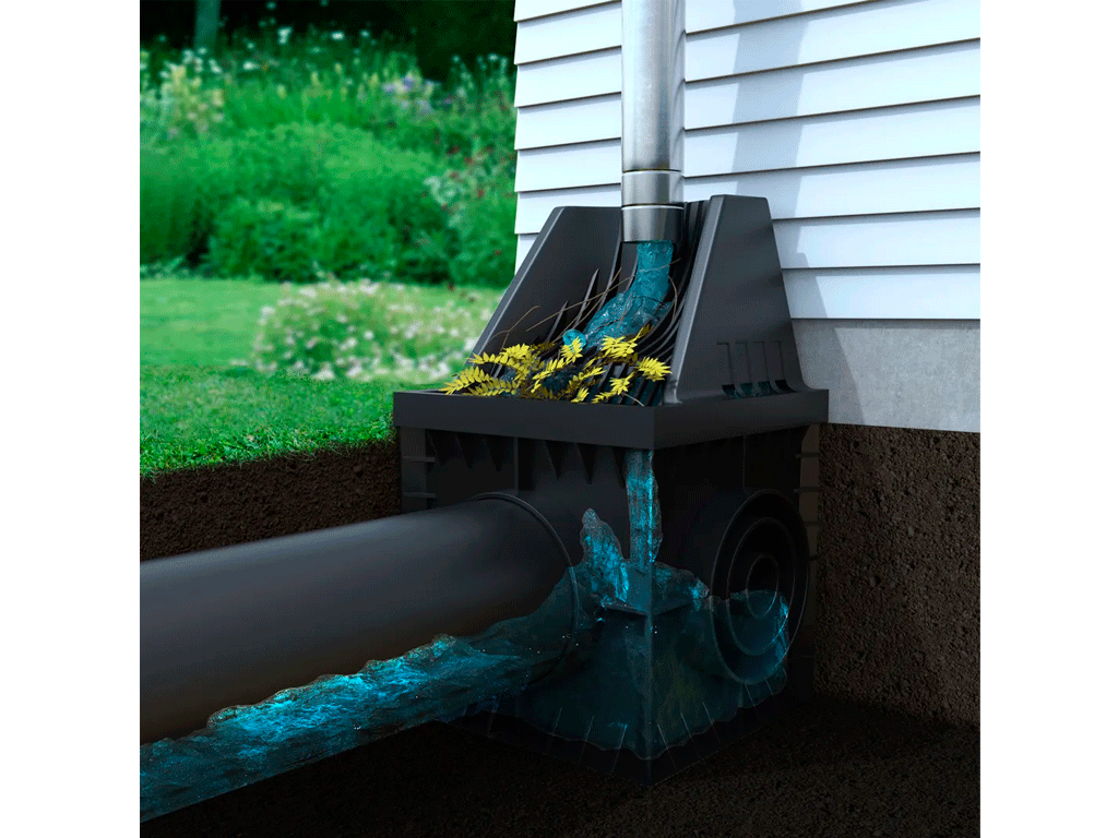 Комплект дождеприемник квадратный ливневой BASE 300x300мм, чёрный с решеткой-надставкой и перегородкой-сифон