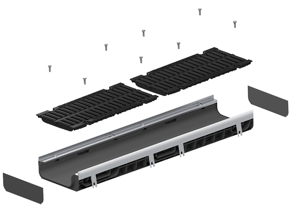 Лоток водоотводный POLYMAX DRIVE DN200 H97 с решеткой чугунной D400 (1000х256х97)
