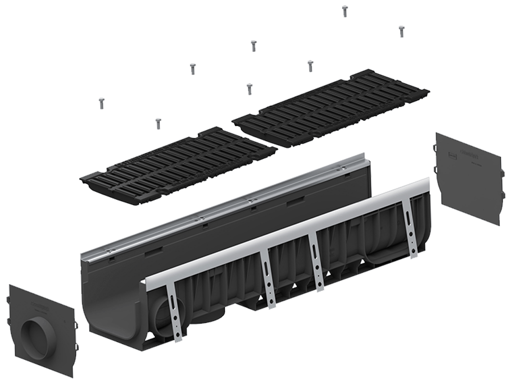 Лоток водоотводный POLYMAX DRIVE DN200 H217 с решеткой чугунной D400 (1000х260х217)