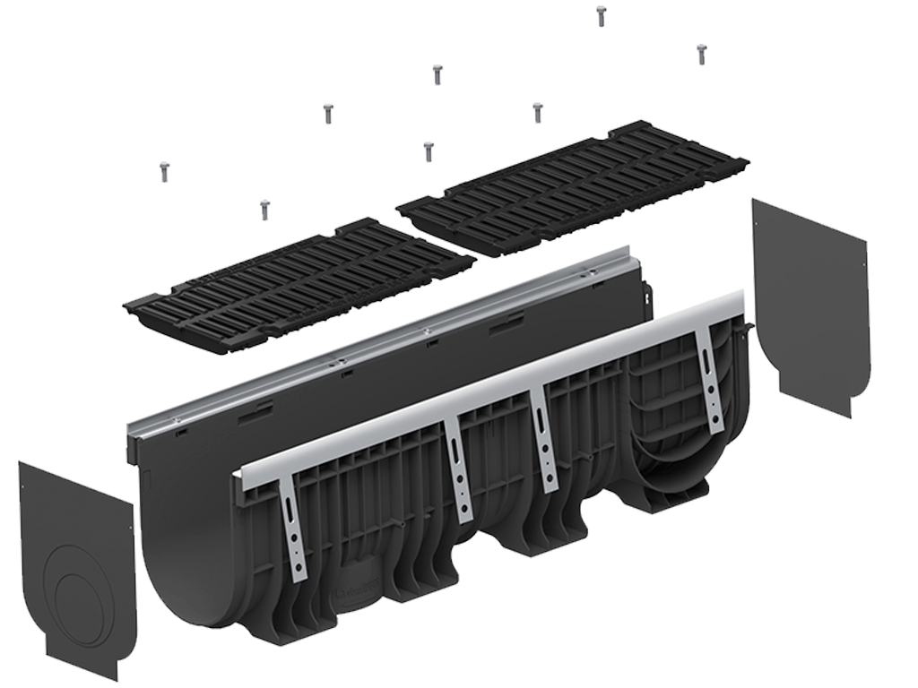 Лоток водоотводный POLYMAX DRIVE DN200 H316 с решеткой чугунной D400 (1000х260х316)