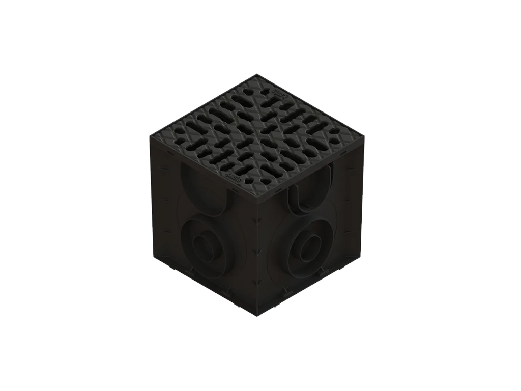 Дождеприемник Spark пластиковый квадратный с корзиной и чугунной решеткой (250x250x245)