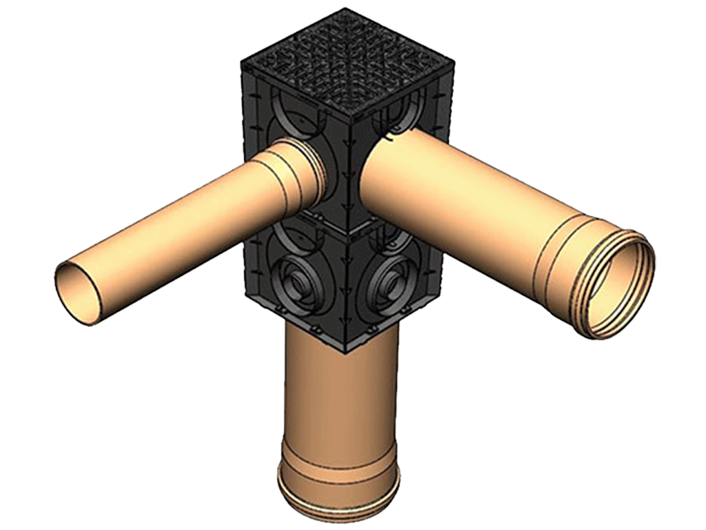 Дождеприемник Spark пластиковый квадратный с корзиной и чугунной решеткой (250x250x245)