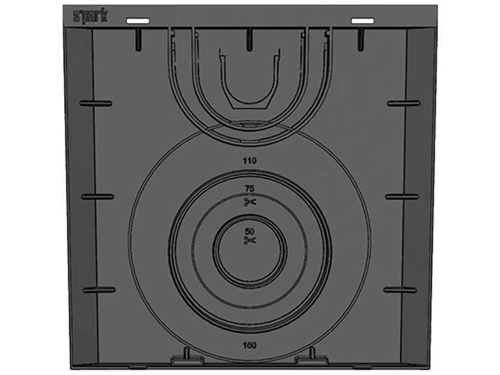 Дождеприемник Spark пластиковый квадратный с корзиной и чугунной решеткой (250x250x245)