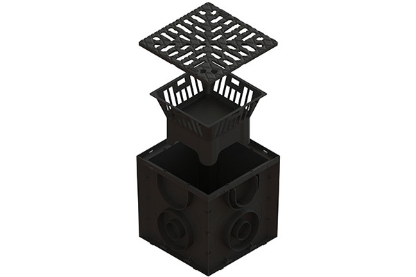 Дождеприемник Spark пластиковый квадратный с корзиной и решеткой (250x250x245)