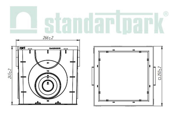 Дождеприемник Spark пластиковый квадратный с корзиной и решеткой (250x250x245)