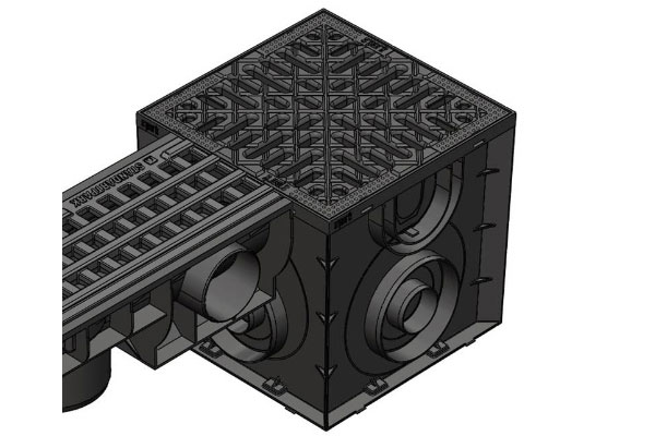 Дождеприемник Spark пластиковый квадратный с корзиной и решеткой (250x250x245)