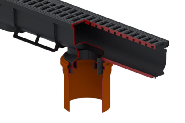 Лоток водоотводный Easy1 DN70 H90, с решеткой щелевой пластиковой (1000x90x90мм) класс нагрузки А15