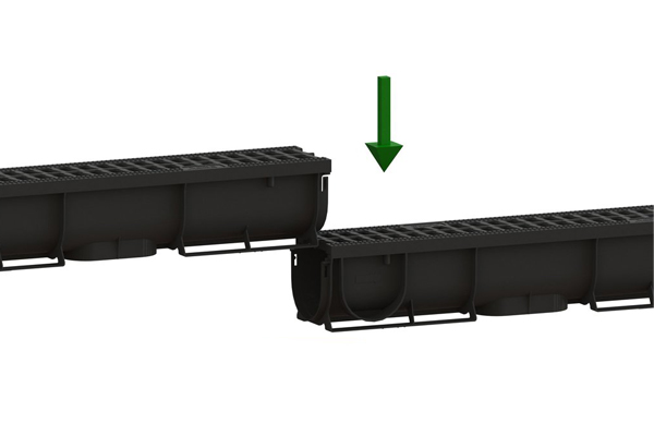 Лоток водоотводный Easy1 DN70 H90, с решеткой щелевой пластиковой (1000x90x90мм) класс нагрузки А15