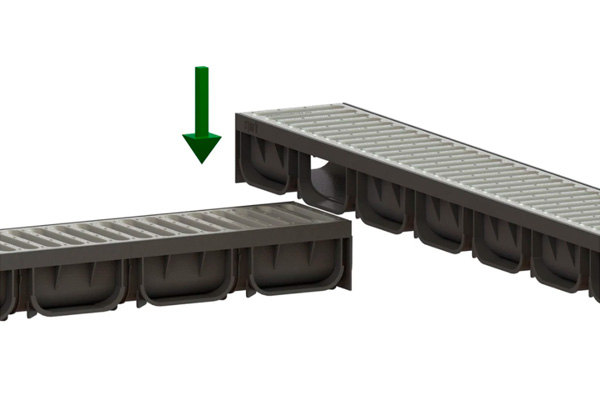 Rigola din plastic Easy2 DN100 H70, cu grătar în fante din oțel zincat (1000x125x70mm) clasa de sarcini A15