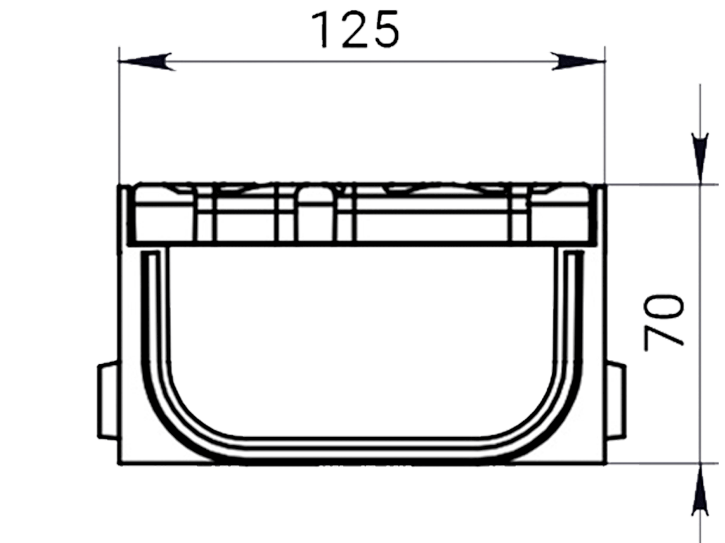 Rigola din plastic Easy2 DN100 H70, cu grătar în fante din fontă (1000x125x70mm) clasa de sarcini B125