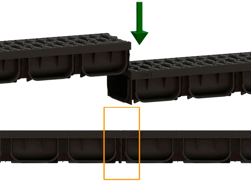 Rigola din plastic Easy2 DN100 H70, cu grătar în fante din fontă (1000x125x70mm) clasa de sarcini B125