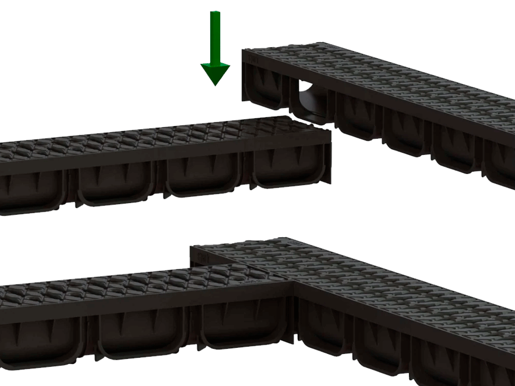 Rigola din plastic Easy2 DN100 H70, cu grătar în fante din fontă (1000x125x70mm) clasa de sarcini B125