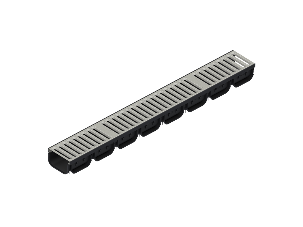 Rigola din plastic Easy2 DN100 H70, cu grătar în fante din inox (1000x125x70mm) clasa de sarcini A15