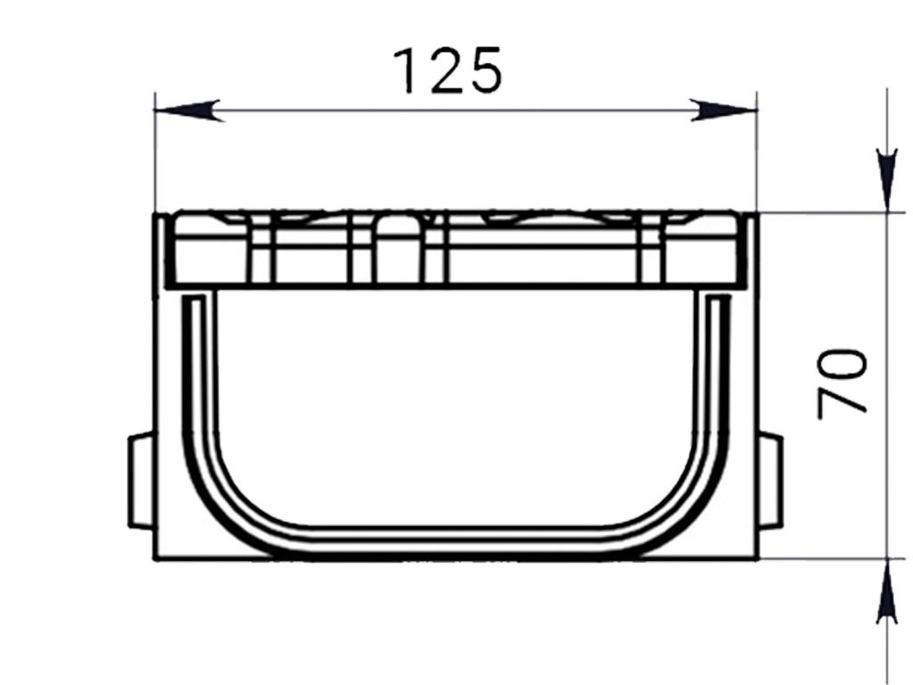 Rigola din plastic Easy2 DN100 H70, cu grătar în fante din inox (1000x125x70mm) clasa de sarcini A15